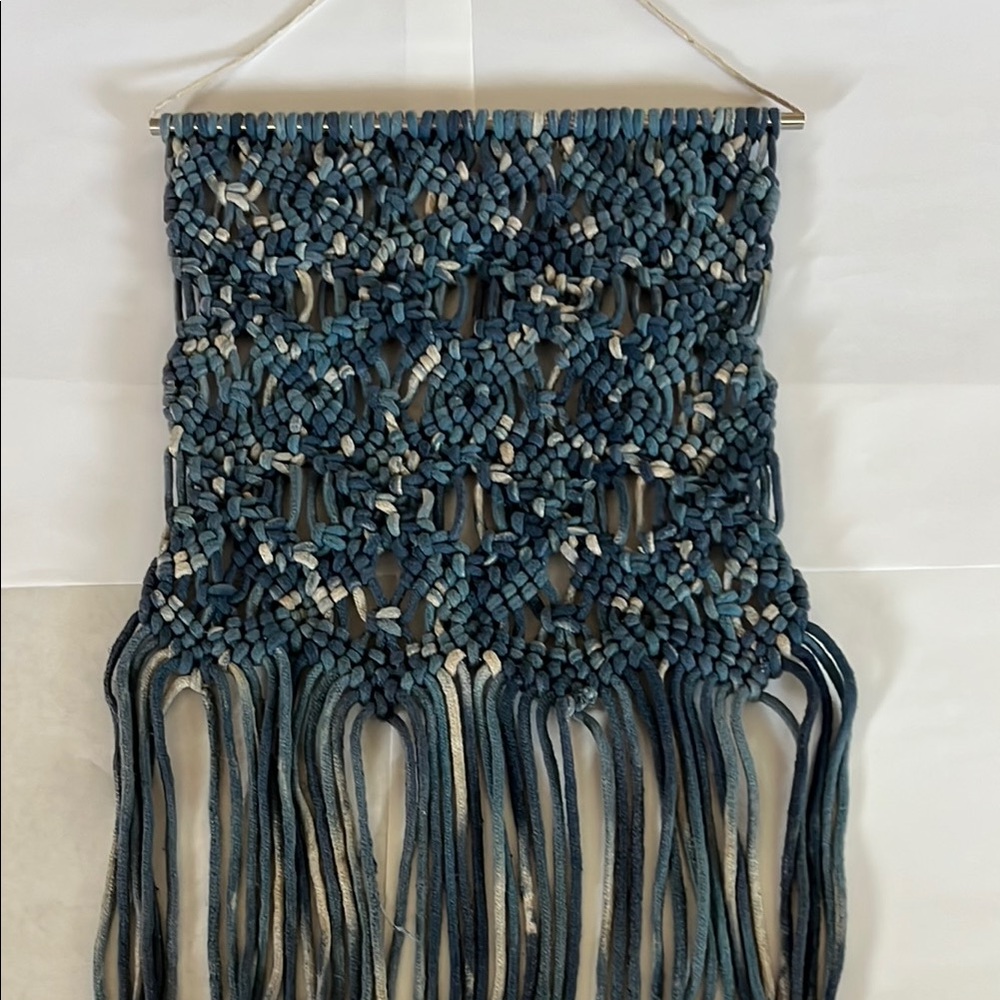 Handmade Blue Macramé Wall Hanging wall decor blue denim color bohemian boho